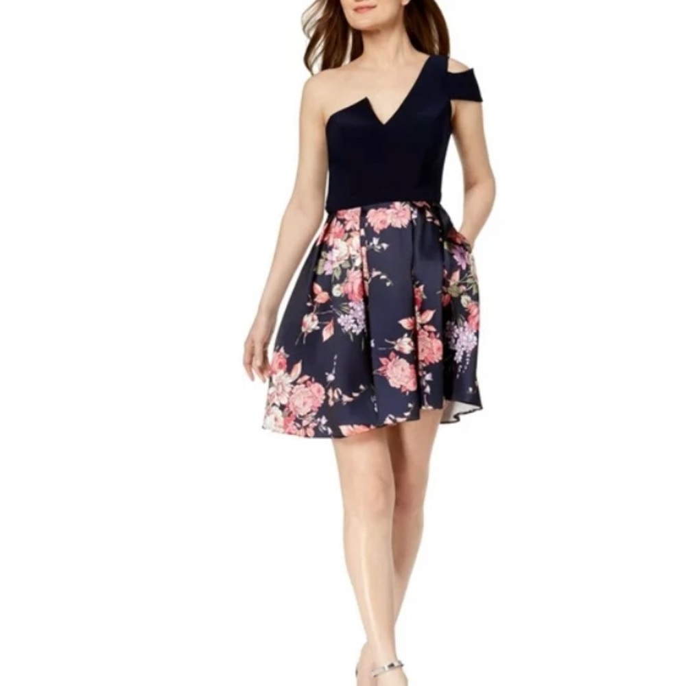 Betsey & Adam Floral One Shoulder Dress Size 6